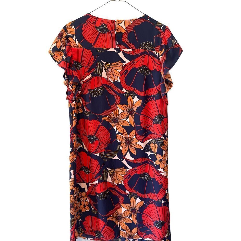 Loft Dresses | Loft Navy Blue Orange Red Floral Print Flared...  Size S/P
